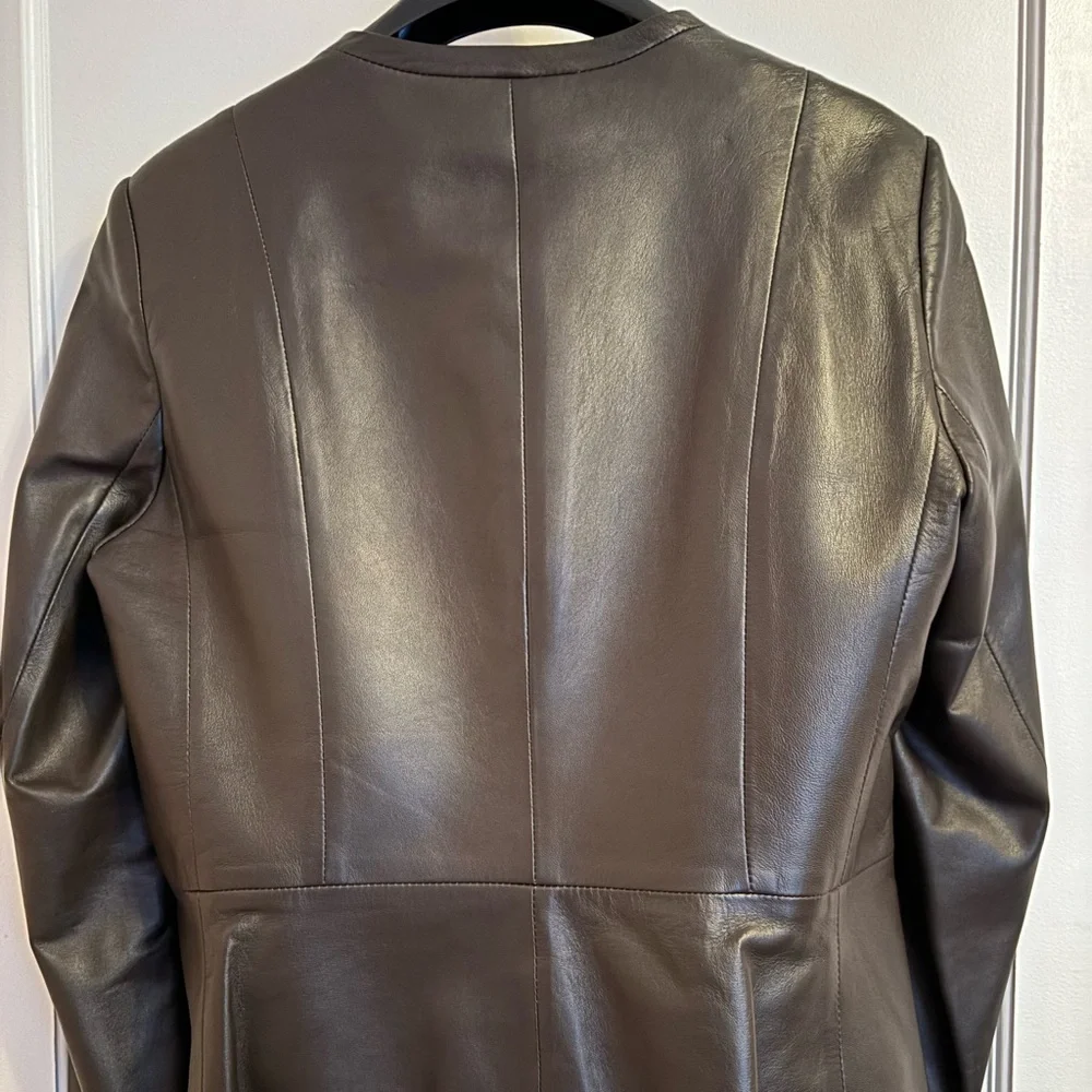 Brown leather crop peplum jacket M - Picture 4 of 5